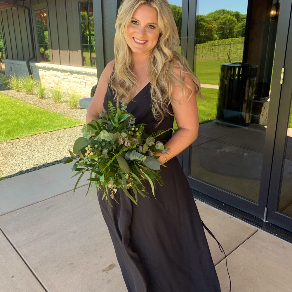 Black Double-Strap Long Bridesmaid Wrap Dress